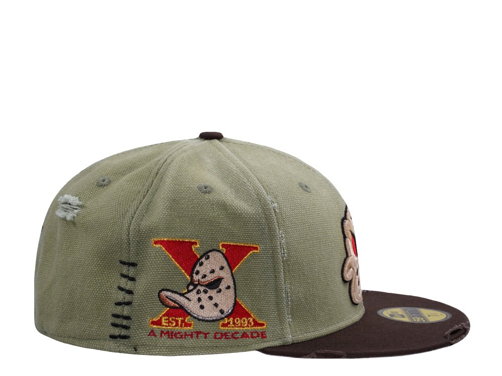 New Era Anaheim Ducks 10th Anniversary Washed Canvas Rifle Green Two Tone Horror Edition 59Fifty Fitted Gorra