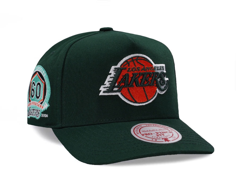 Mitchell & Ness Los Angeles Lakers 60th Anniversary Green Edition Pro Pinch Fit Snapback Gorra
