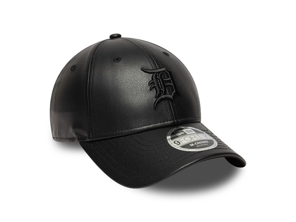 New Era Detroit Tigers Black PU Leather Edition 9Forty M Crown Snapback Gorra