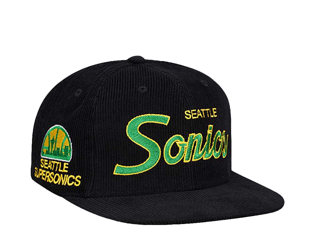 Mitchell & Ness Seattle Supersonics Cord Script Hardwood Classic Snapback Gorra