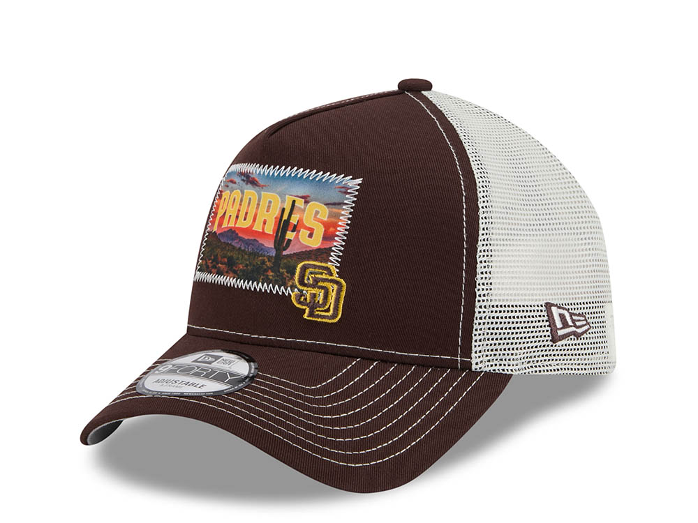 New Era San Diego Padres M Patch Brown 9Forty A Frame Trucker Snapback Gorra