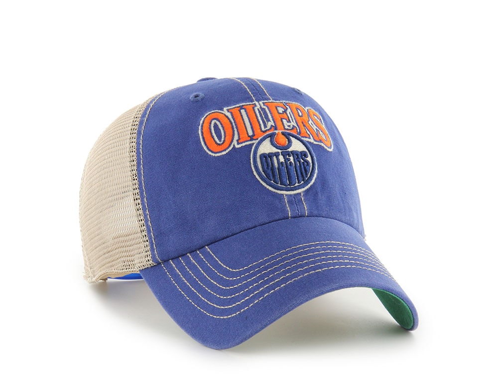 47Brand Edmonton Oilers Vintage Royal Blue Tuscaloosa Edition Trucker Clean Up Snapback Gorra