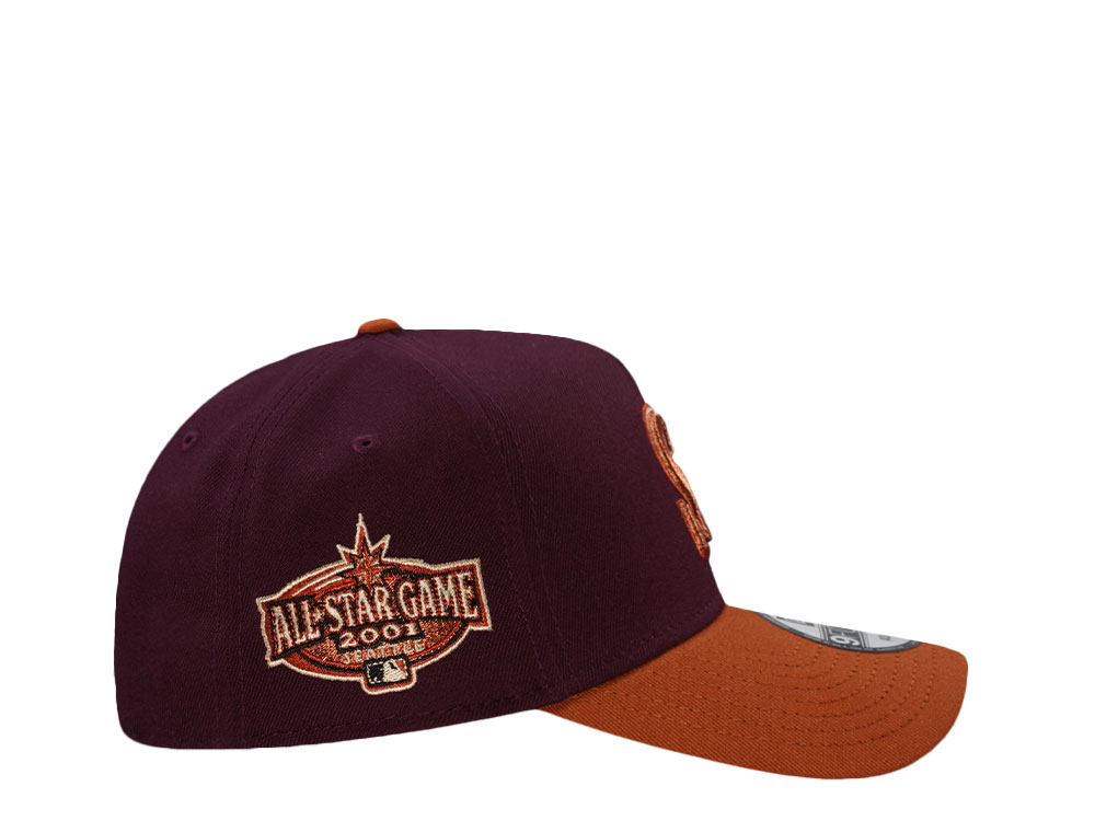 New Era Seattle Mariners All Star Game 2001 Maroon Rust Two Tone Edition 9Forty A Frame Snapback Gorra
